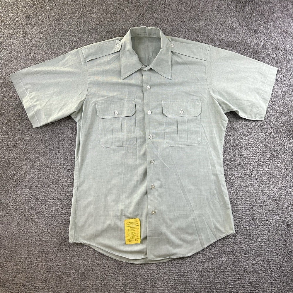 Vintage US Army Military Short Sleeve Shirt Sage Green 15.5 8405-01-306-6541